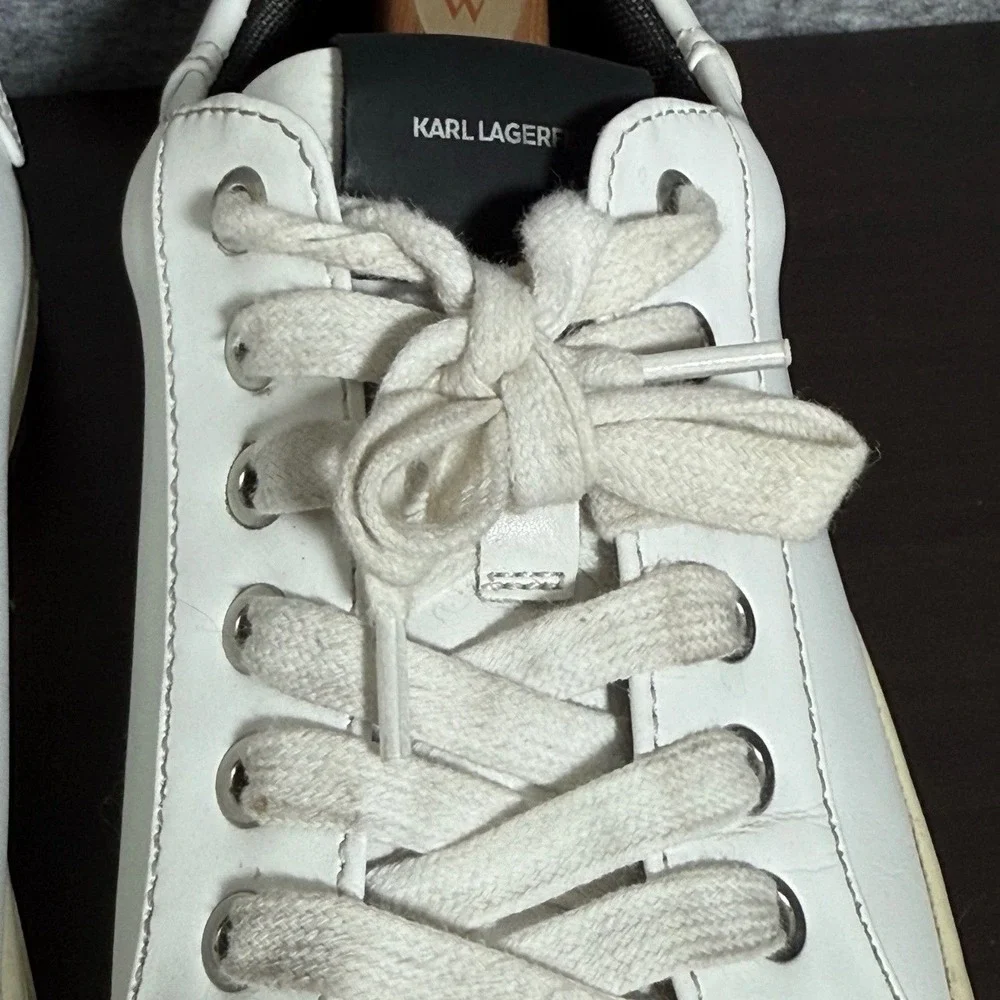 Karl Lagerfeld Paris Sneakers Mens 10.5 (L) Logo Leather White Solid